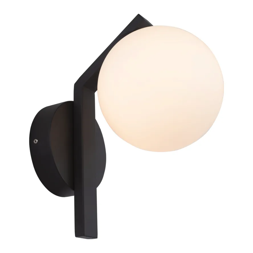 Cougar Lighting Rayna IP44 Globe Wall Light in Black, 1 light