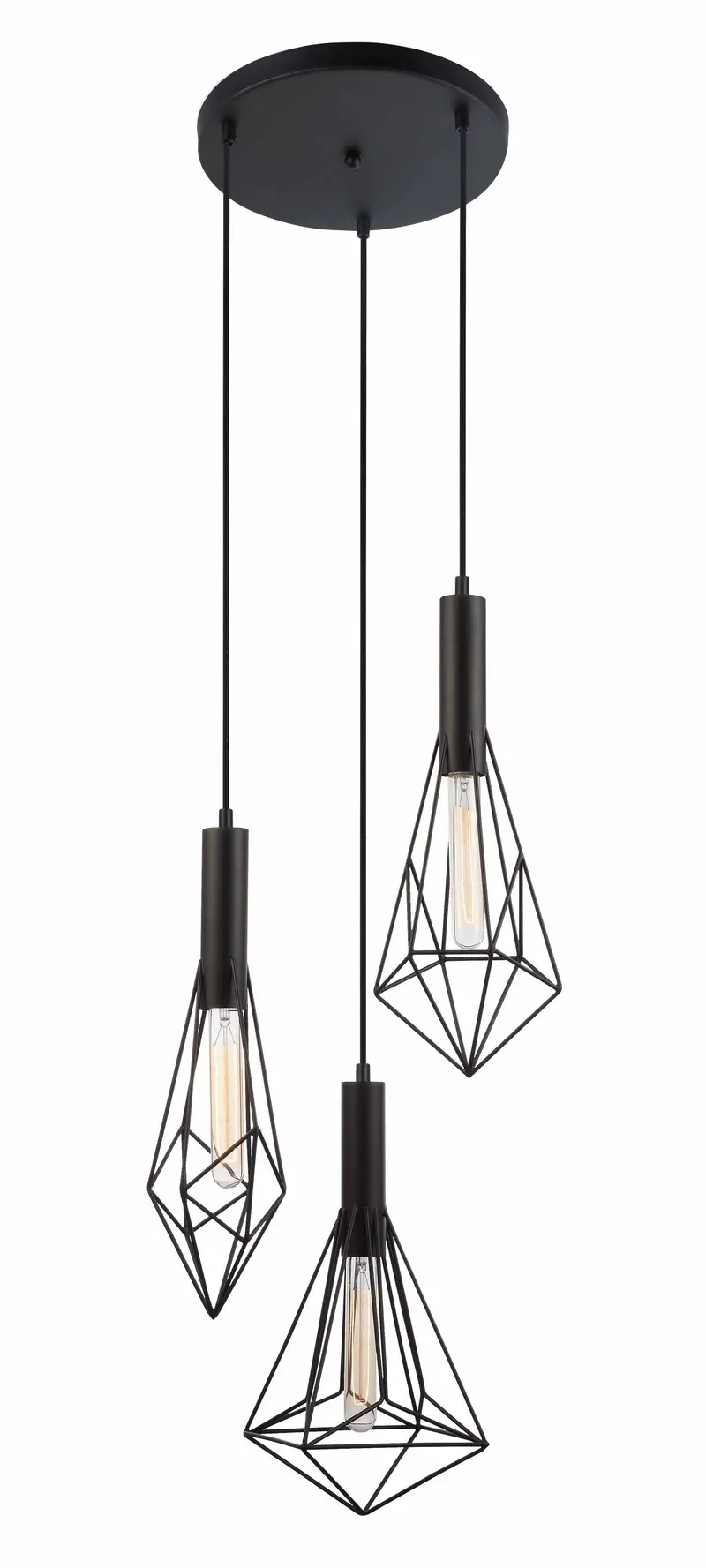 Blackband 3lt ES 72w Iron Cage Pear Varied Pendant with Round Base