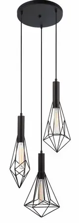 Blackband 3lt ES Iron Cage Pear Varied Pendant with Round Base