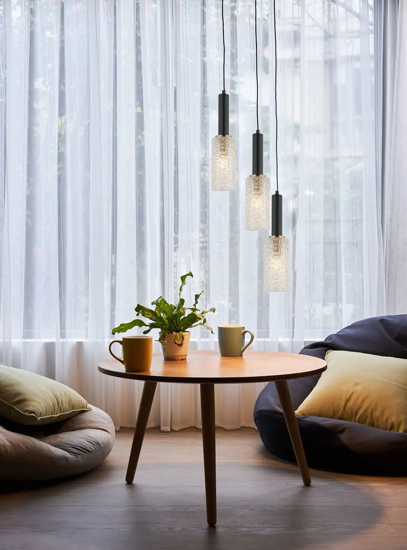 Cleo 1lt E14 72w Oblong Glass with Brass Highlight Flex Pendant